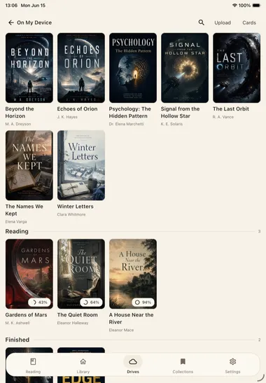 Libra's library on iPad showing a grid of book covers