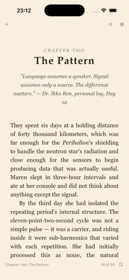 Libra's reader in Sepia mode displaying a book page in serif type
