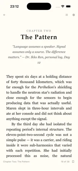 Libra's reader in White mode displaying a book page in serif type